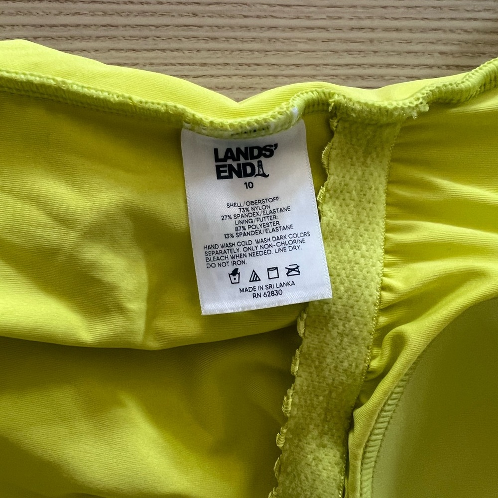 Land’s End Neon Women's Tugless Thin Strap One Piece Swimsuit in Sunlight Lime - Picture 4 of 7
